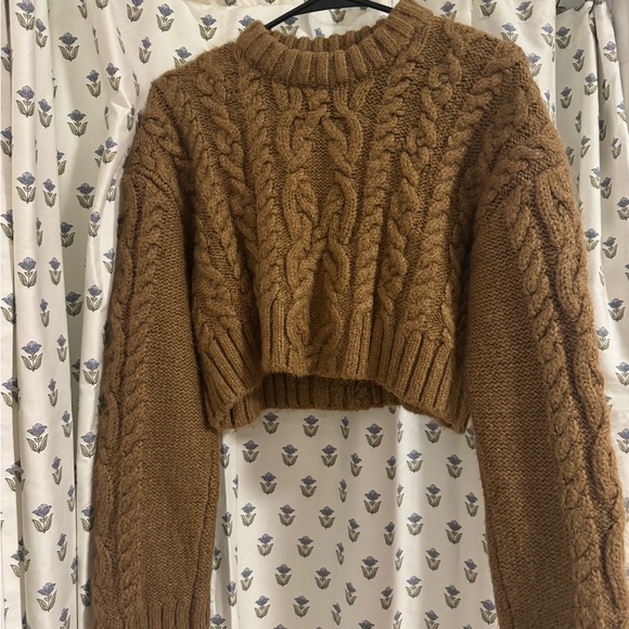 Zara Cable Knit Cropped Sweater - Brown - Picture 1 of 1